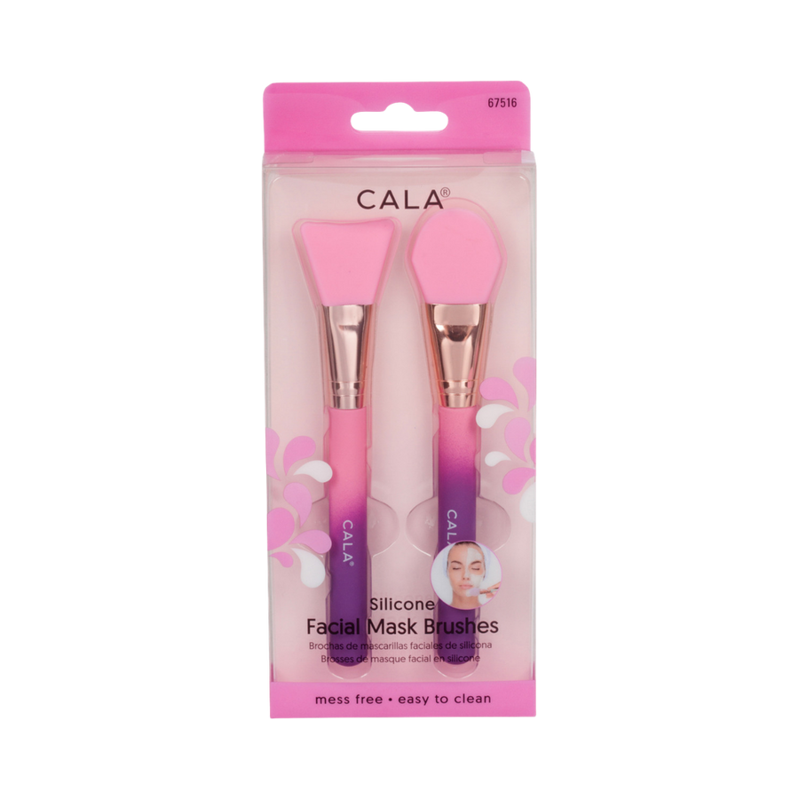 CALA Silicone Facial Mask Brushes, set of 2 with pink and purple handles, suitable for mask application, easy to clean.