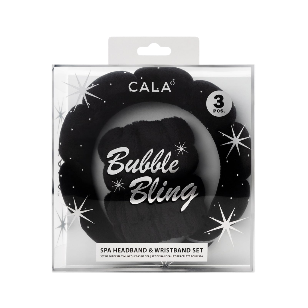 Cala Spa Bubble Bling Headband & Wristband Black Set | كالا مجموعة رباط رأس ومعصم سبا