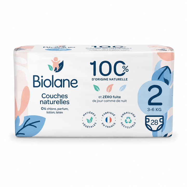 Biolane Natural Diapers  Diapers Size 2 - 28pcs | بايولان حفاضات للأطفال حجم 2 - 28 قطعة