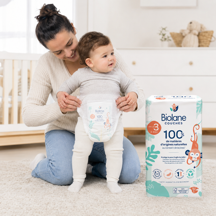 Biolane Natural baby diaper 3 size 4-9 kg - 52 pcs | بايولان حفاضات للأطفال قياس 3 للأطفال بوزن 4-9 كغ - 52 قطعة