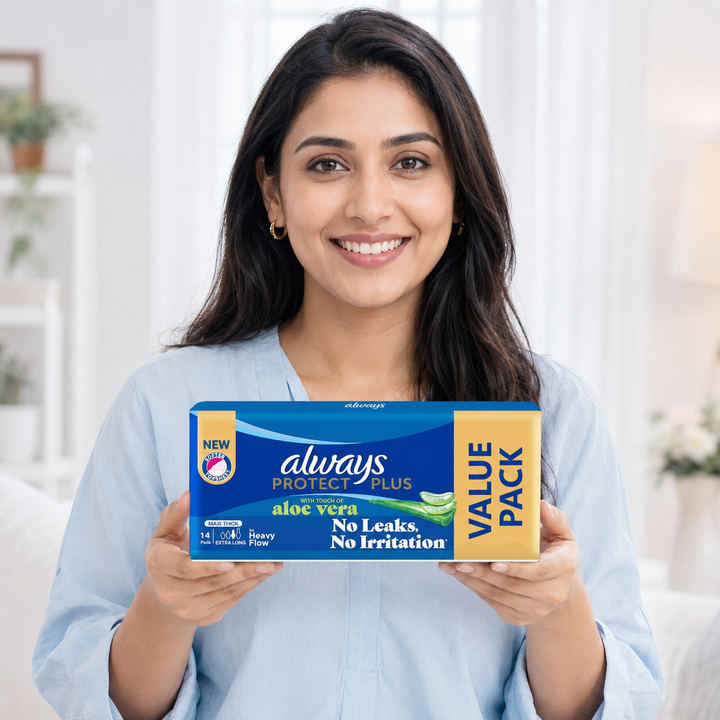 Always Protect Plus Aloe Vera Extra Long Pads - 14Pcs | أولويز فوط نسائية بروتكت بلس بالألوفيرا - 14 قطعة