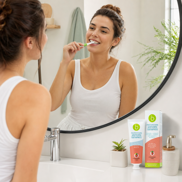 beconfident Multifunctional Whitening Toothpaste Strawberry + Mint - 75ml | بي كونفيدنت معجون أسنان بطعم الفراولة والنعناع - 75 مل