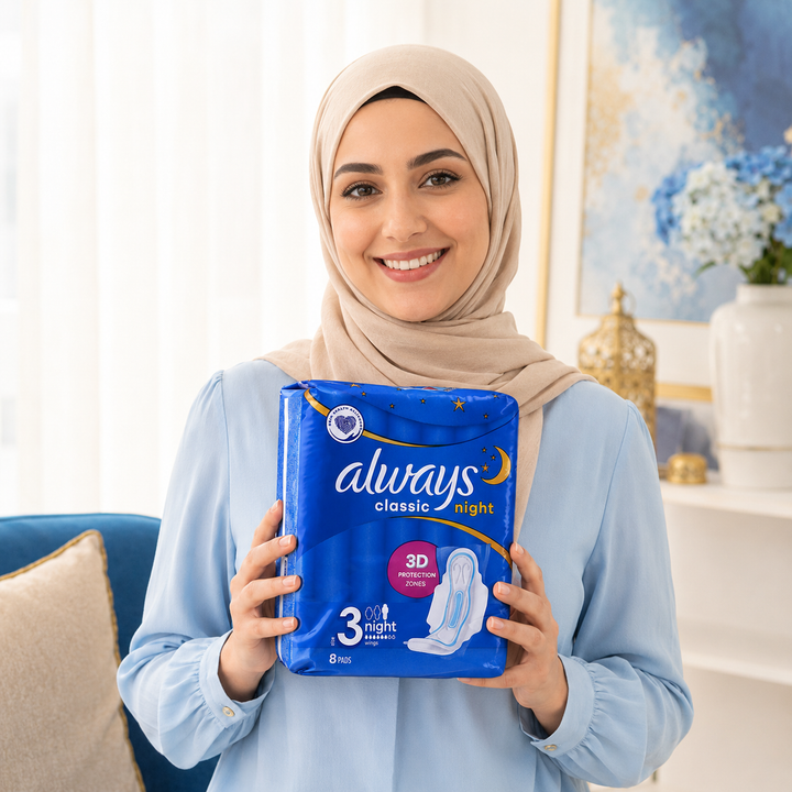Always Classic Night 3D - 8 Pads | اولويز فوط نسائية ليلية - 8 قطع