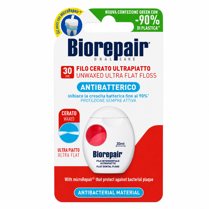 Biorepair Antibacterial Material Ultra Flat Dental Floss | بايوريبير خيط تنظيف الأسنان مضادة للبكتيريا
