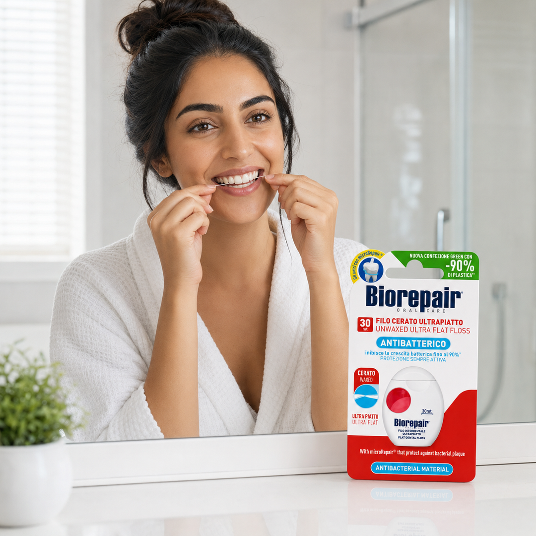 Biorepair Antibacterial Material Ultra Flat Dental Floss | بايوريبير خيط تنظيف الأسنان مضادة للبكتيريا