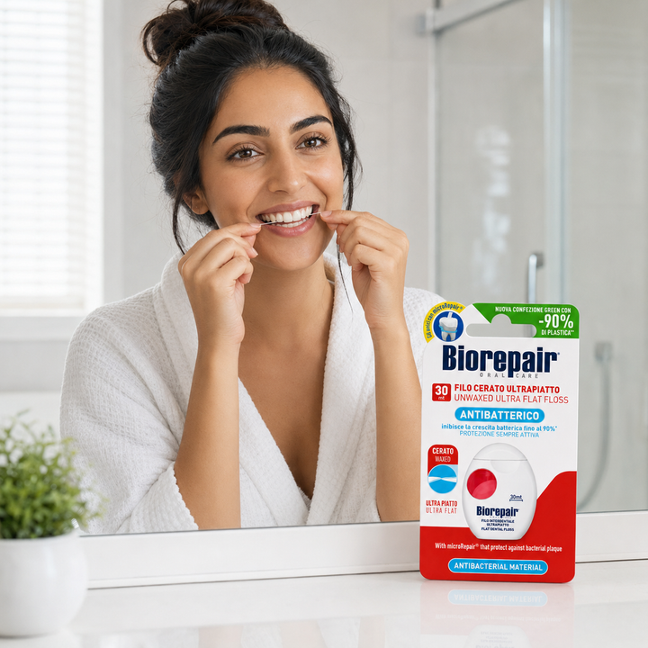 Biorepair Antibacterial Material Ultra Flat Dental Floss | بايوريبير خيط تنظيف الأسنان مضادة للبكتيريا