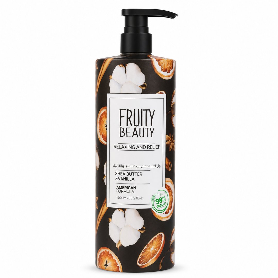 FRUITY BEAUTY Shower Gel Relaxing And Relief Shea Butter & Vanilla - 1000ml | فروتي بيوتي زبدة الشيا وفانيلا - 1000مل