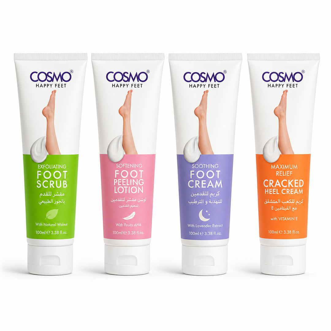 COSMO Foot Spa Essentials  Nourishing Soothing Exfoliating 4pcs - 150x150x150x50ml | كوزمو مجموعة العناية بالأقدام 4 قطع -  150x150x150x50 مل