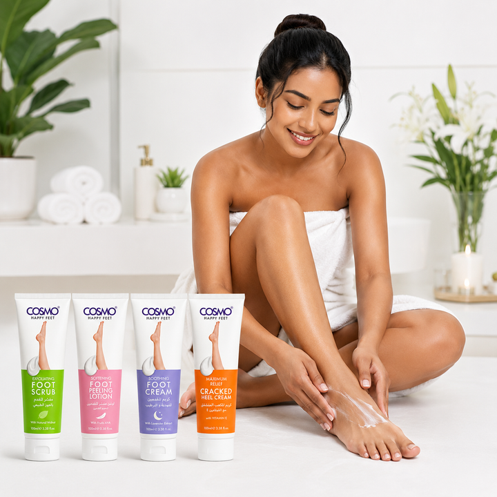 COSMO Foot Spa Essentials  Nourishing Soothing Exfoliating 4pcs - 150x150x150x50ml | كوزمو مجموعة العناية بالأقدام 4 قطع -  150x150x150x50 مل