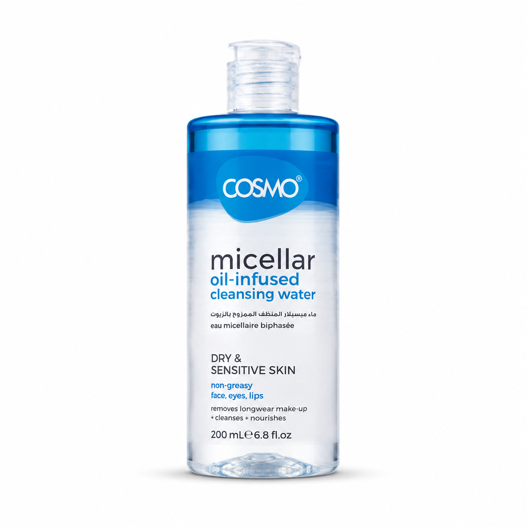 COSMO Micellar Oil Infused Cleansing Water Dry & Sensitive Skin - 200ml | كوزمو مزيل مكياج ثنائي الطور  - 200 مل