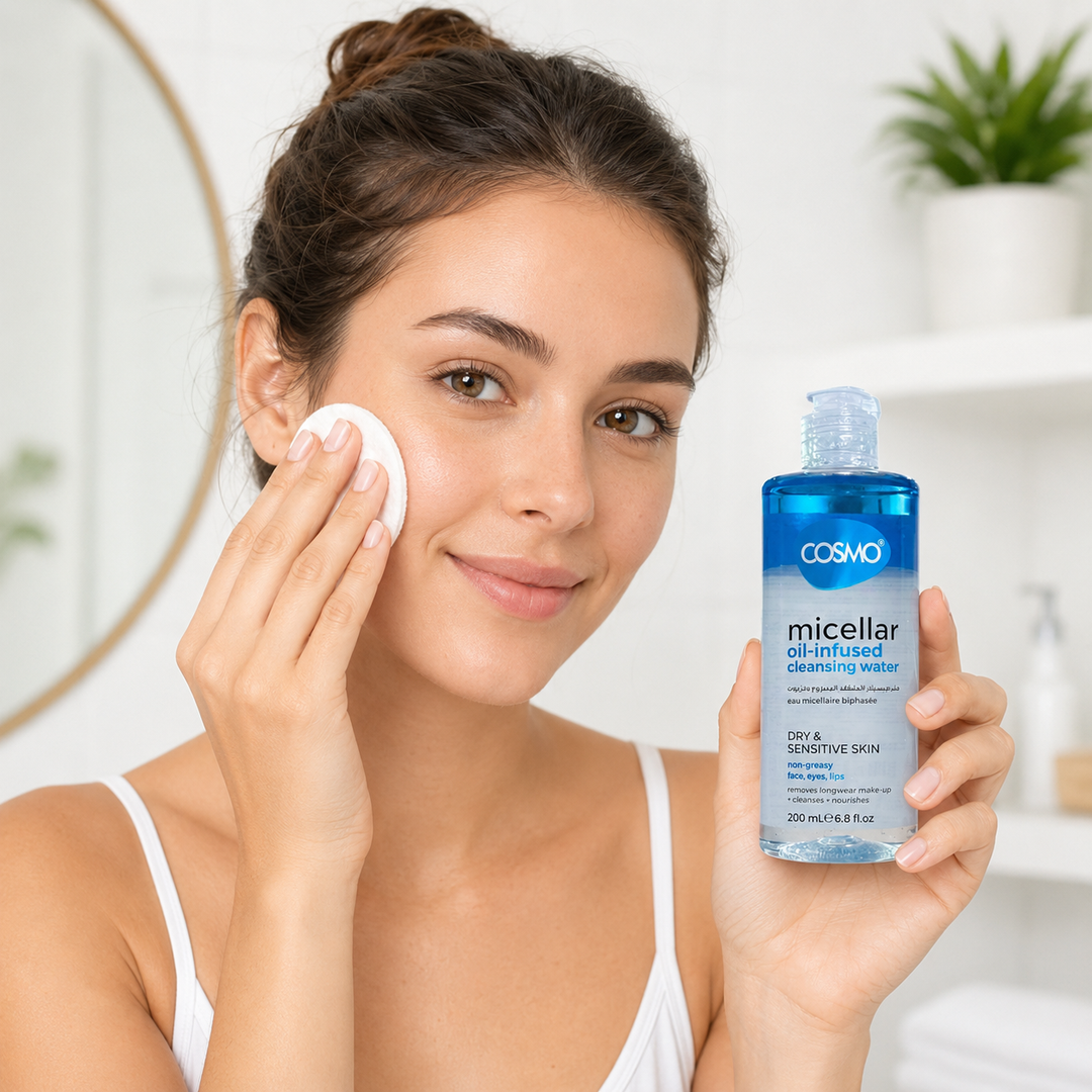 COSMO Micellar Oil Infused Cleansing Water Dry & Sensitive Skin - 200ml | كوزمو مزيل مكياج ثنائي الطور  - 200 مل