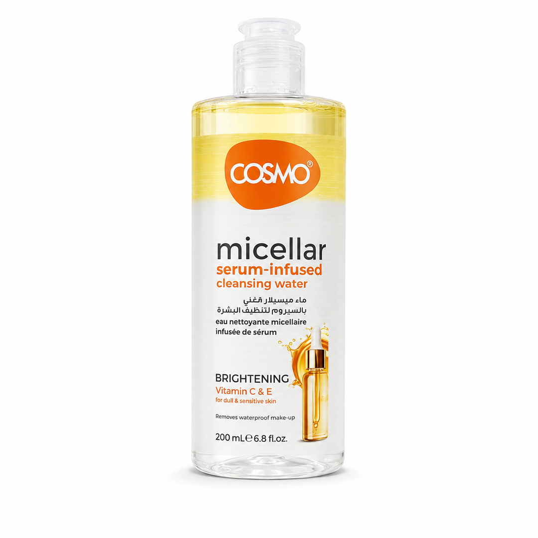 Cosmo Micellar Serum Infused Cleansing Water Brightening Vitamin C & E - 200ml | كوزمو سيروم ميسيلار بالفيتامين سي واي - 200 مل