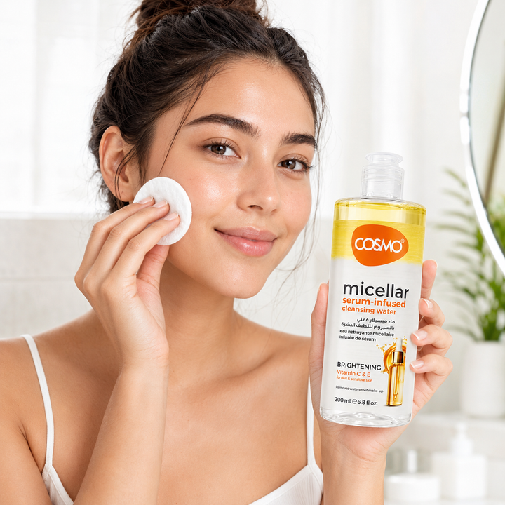 Cosmo Micellar Serum Infused Cleansing Water Brightening Vitamin C & E - 200ml | كوزمو سيروم ميسيلار بالفيتامين سي واي - 200 مل
