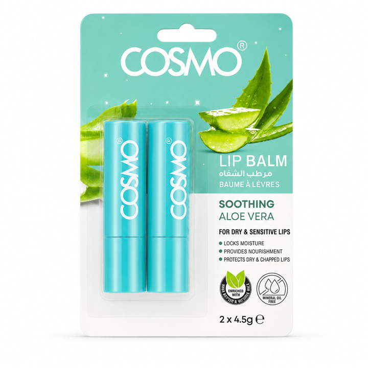 COSMO lip balm soothing aloe vera - 2*4.5g | كوزمو مرطب شفاه بالالوفيرا - 2*4.5 غرام
