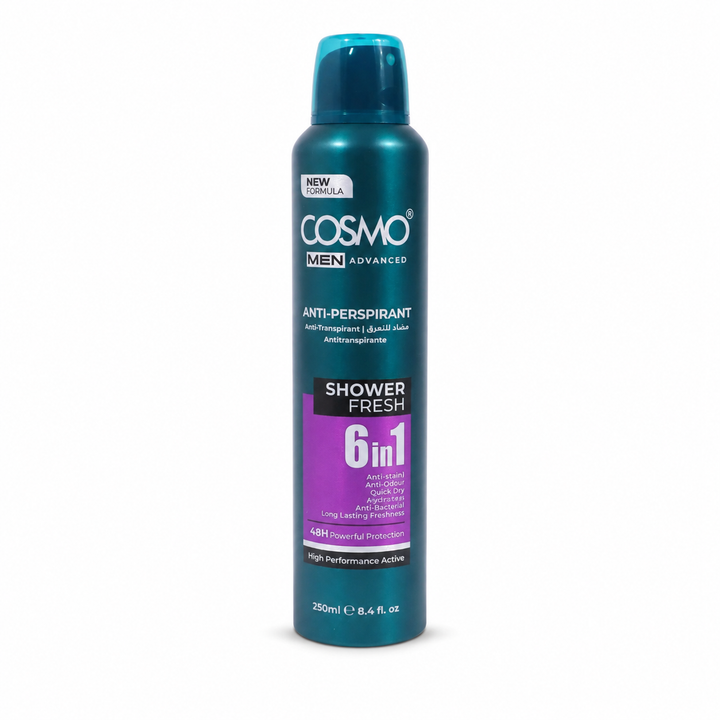 COSMO Shower Fresh 6 In 1 Anti-Perspirant Deodorant - 250ml | مزيل العرق 6 في 1 - 250 مل