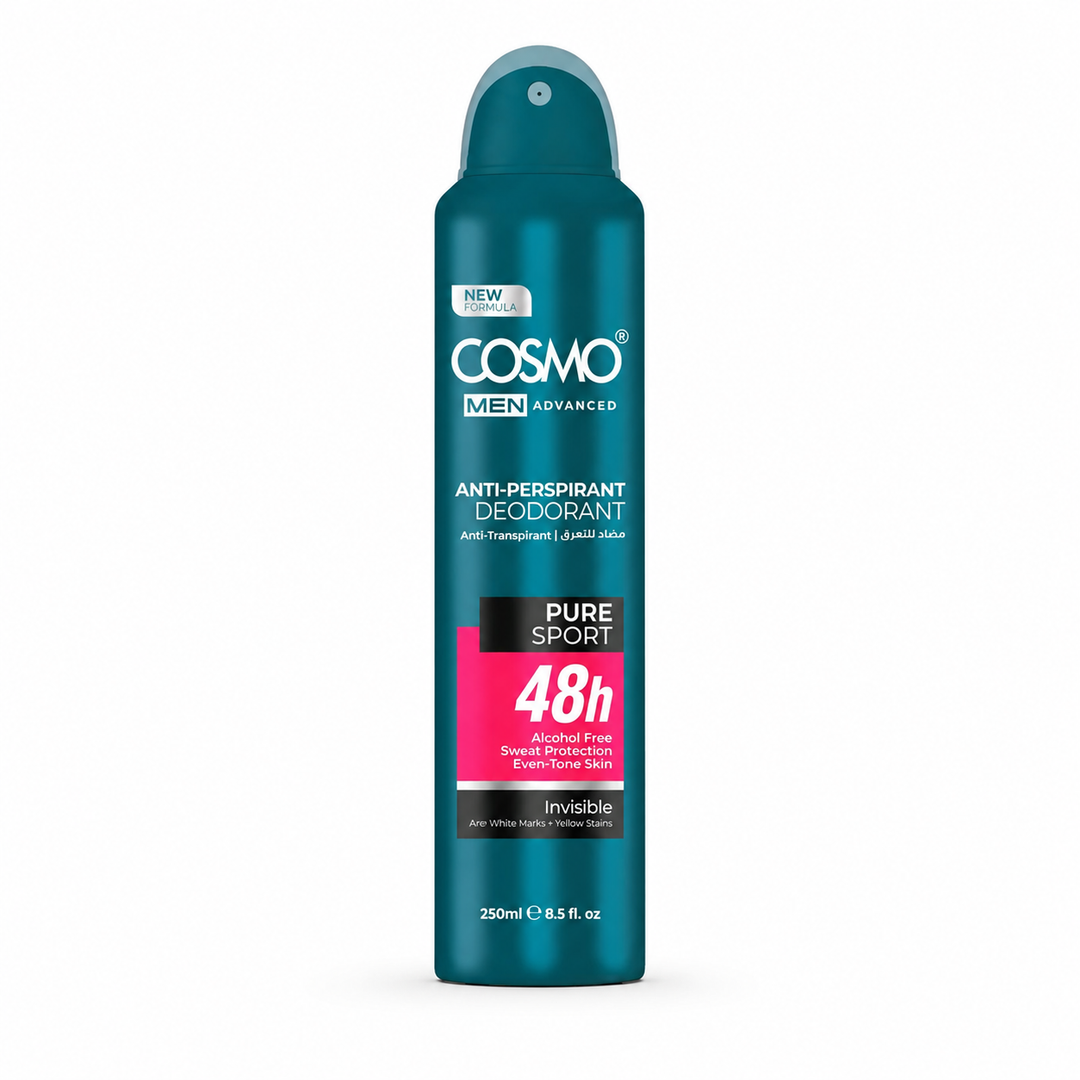 COSMO Pure Sport 6 In 1 Anti-Perspirant Deodorant - 250ml | كوزمو بخاخ مزيل للتعرق للرجال بيور سبورت 6 في 1 - 250 مل
