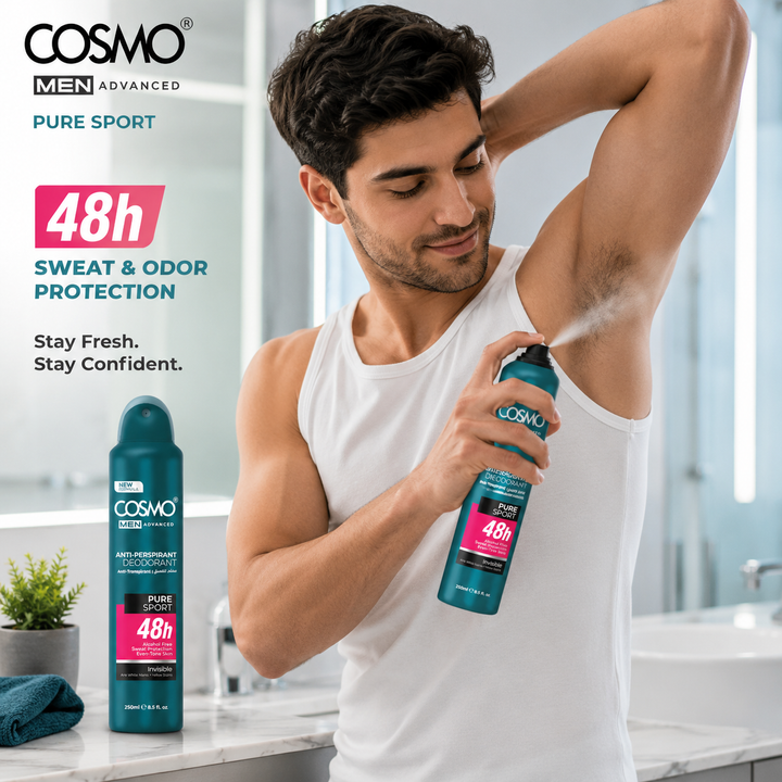 COSMO Pure Sport 6 In 1 Anti-Perspirant Deodorant - 250ml | كوزمو بخاخ مزيل للتعرق للرجال بيور سبورت 6 في 1 - 250 مل