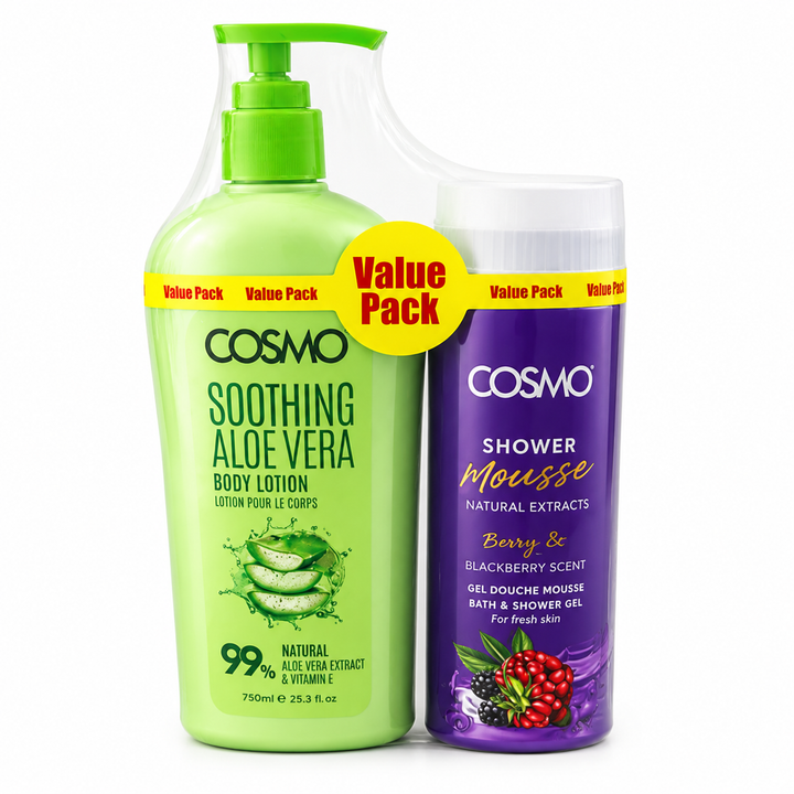 COSMO Soothing Aloe Vera Body Lotion 99% Natural Shower Gel Citrus Blend |لوشن الجسم المهدئ بخلاصة الصبار من كوزمو، جل استحمام طبيعي 99% برائحة عشوائيه