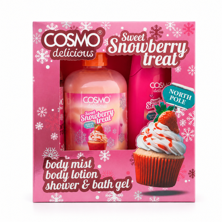 Cosmo Sweet Snowberry  Body Mist Body Lotion Shower & Bath Gel | كوزمو سويت سنوبيري مجموعة ميست للجسم ولوشن للجسم وجل الاستحمام