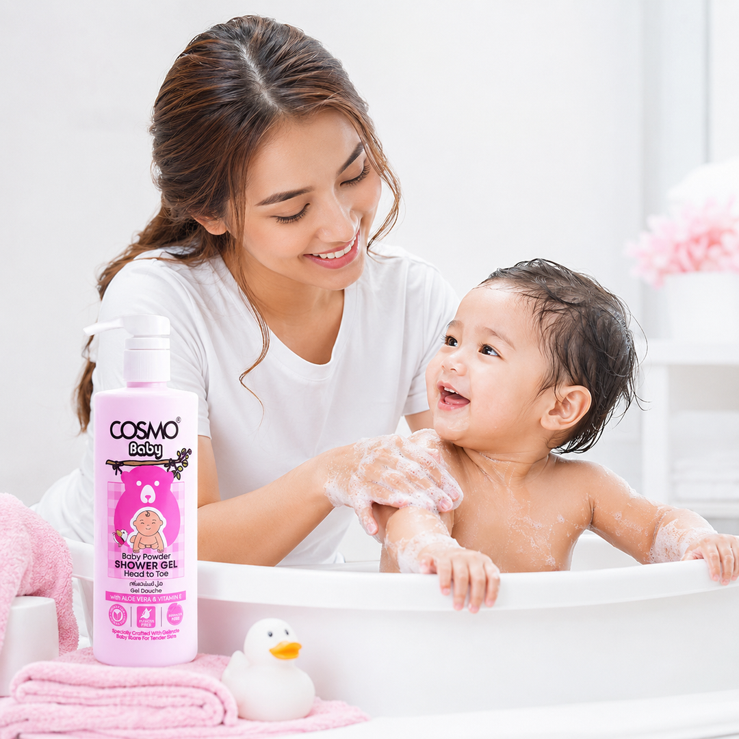 Cosmo Baby Powder Head to Toe Shower Gel - 500ml | كوزمو جل استحمام  بيبي باودر من الرأس إلى القدم - 500مل