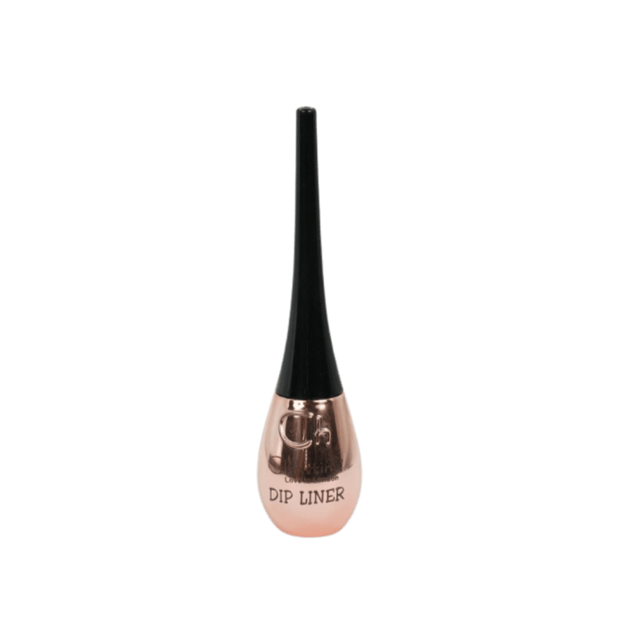 Glamorous Face Long Lasting Dip Liner, rose-gold teardrop bottle with tall black pointed cap.