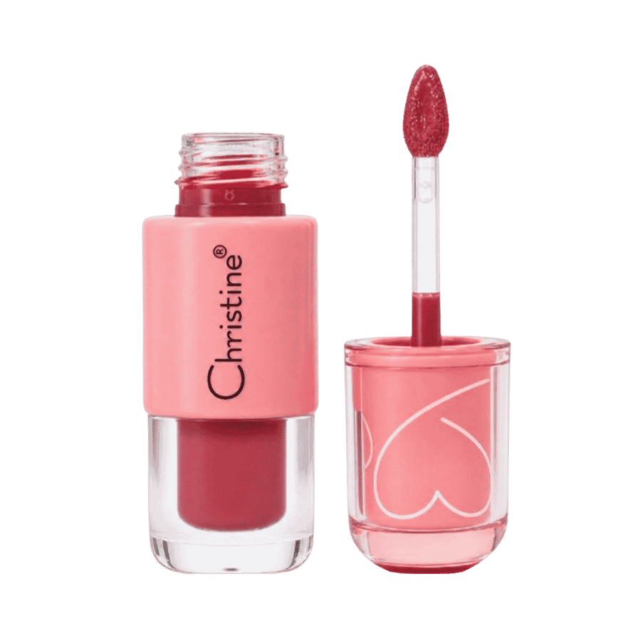 Christine Glow Tint, 3ml, pink liquid cheek and lip tint bottle with doe-foot applicator and pink cap.