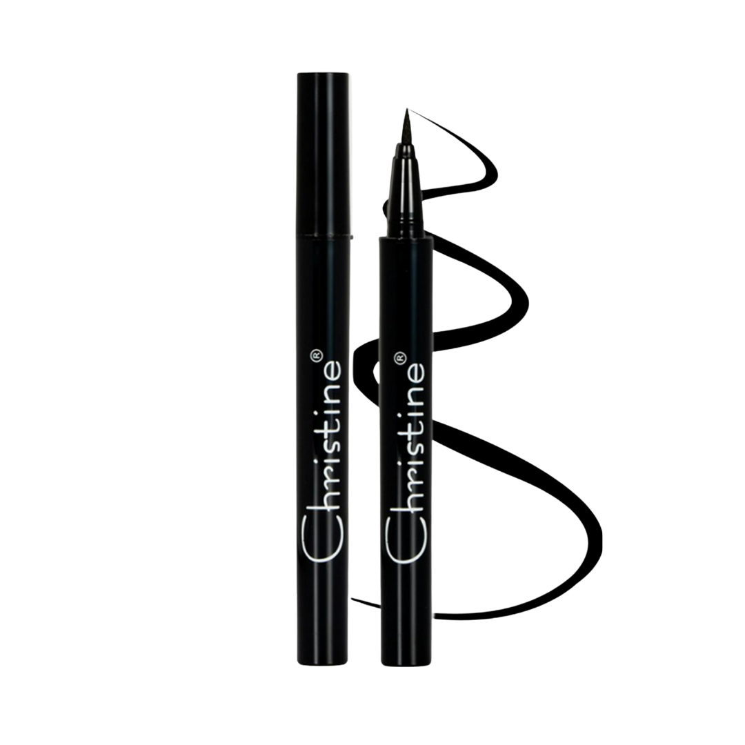 Christine Long-Lasting Eyeliner, black color, 0.6g, with a fine tip for precise application.