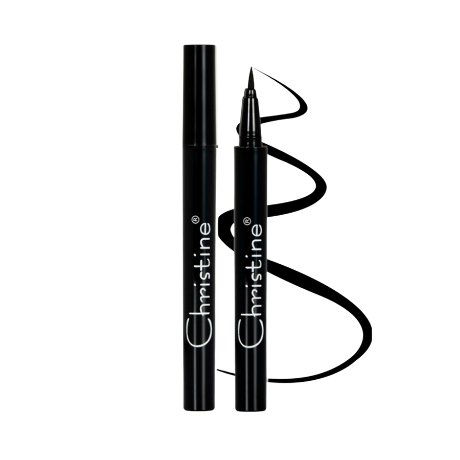 Christine Long-Lasting Eyeliner, black color, 0.6g, with a fine tip for precise application.