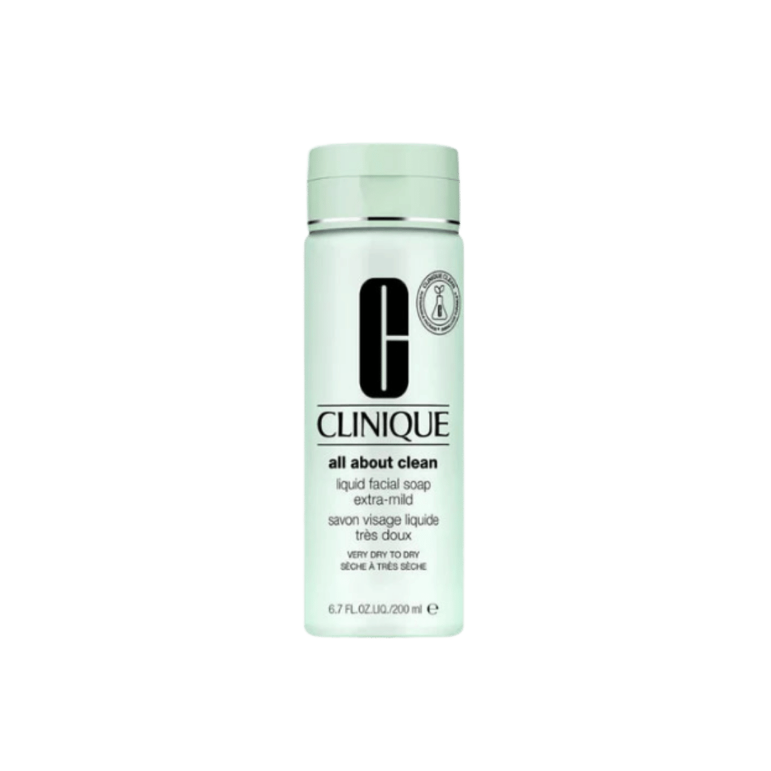 Clinique All About Clean Liquid Facial Soap Extra-Mild 200ml pale green bottle with flip cap