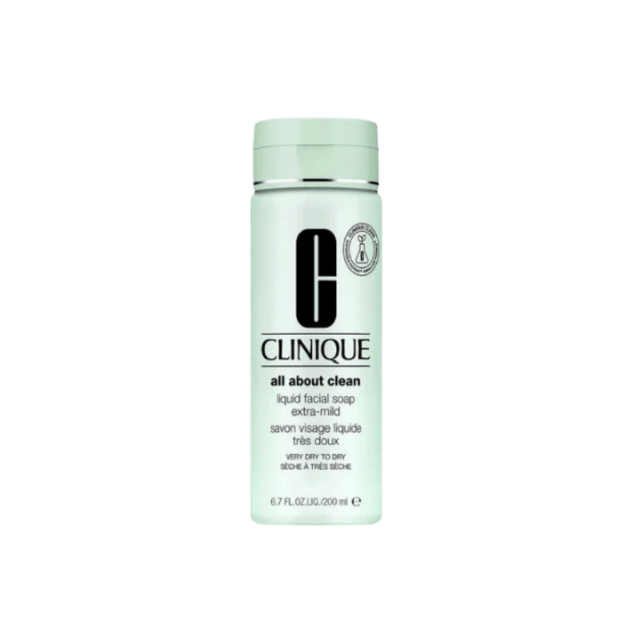 Clinique All About Clean Liquid Facial Soap Extra-Mild 200ml pale green bottle with flip cap