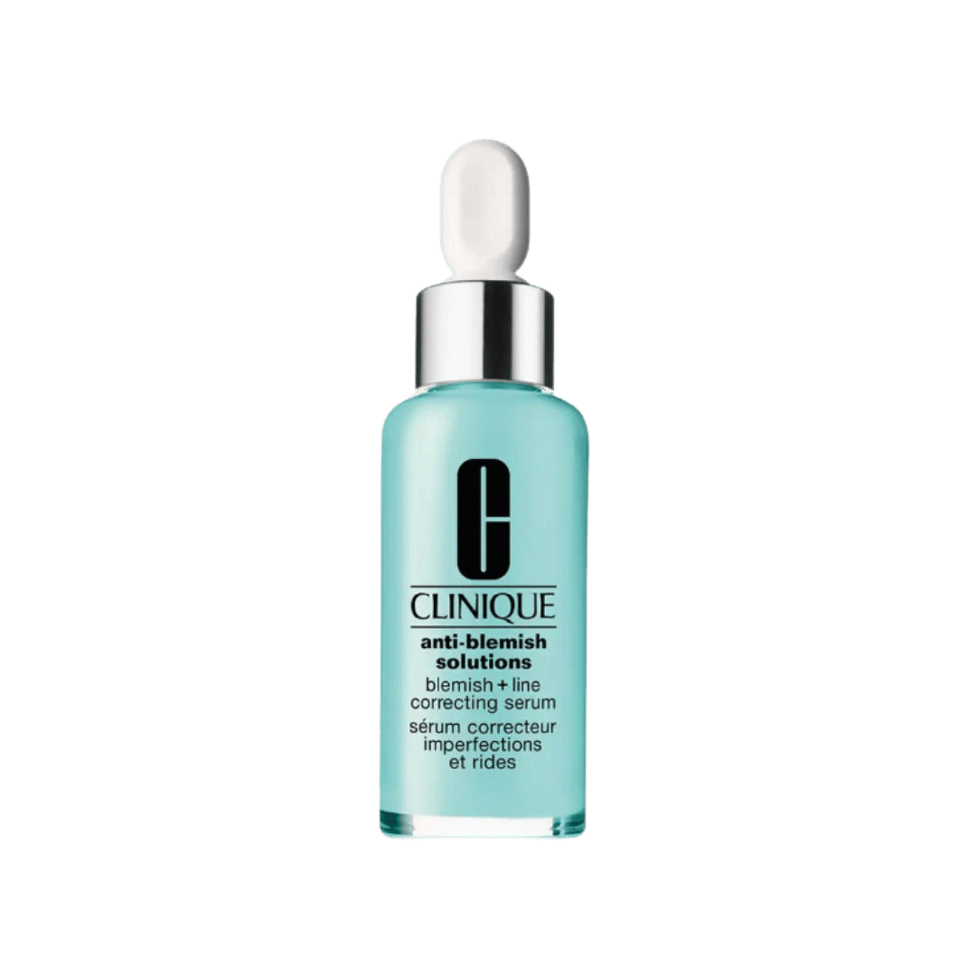 Clinique Anti-Blemish Solutions Blemish + Line Correcting Serum in turquoise dropper bottle with white pipette