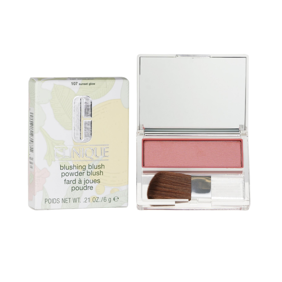 Clinique Blushing Blush powder blush, 6g green compact with brush and mirrored packaging
