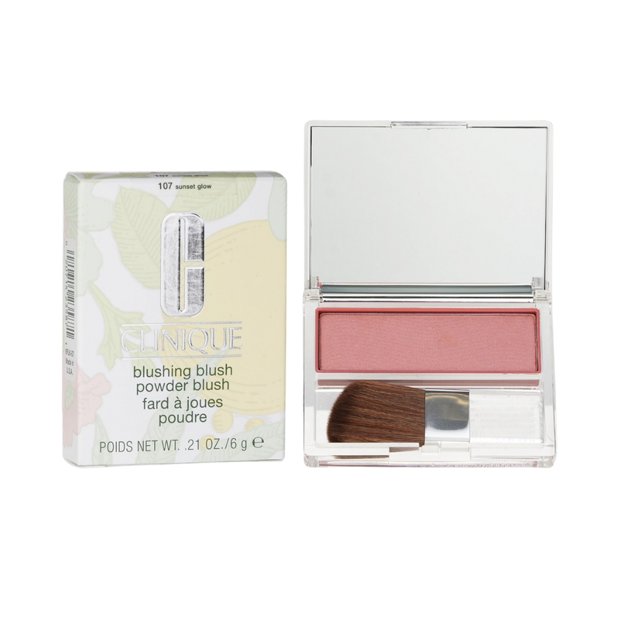Clinique Blushing Blush powder blush, 6g green compact with brush and mirrored packaging