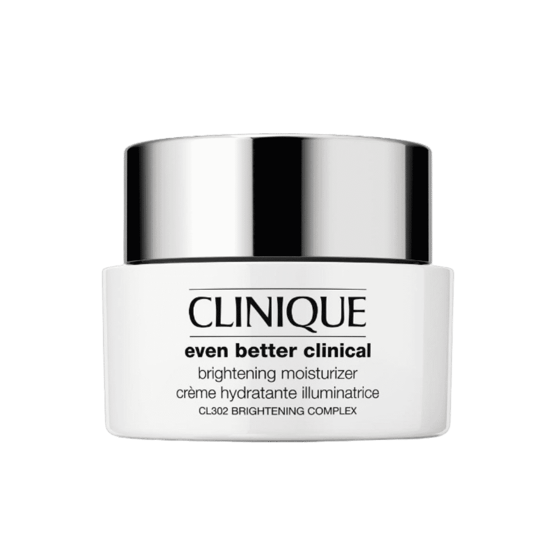 Clinique Even Better Clinical brightening moisturizer in white jar with silver cap and black label