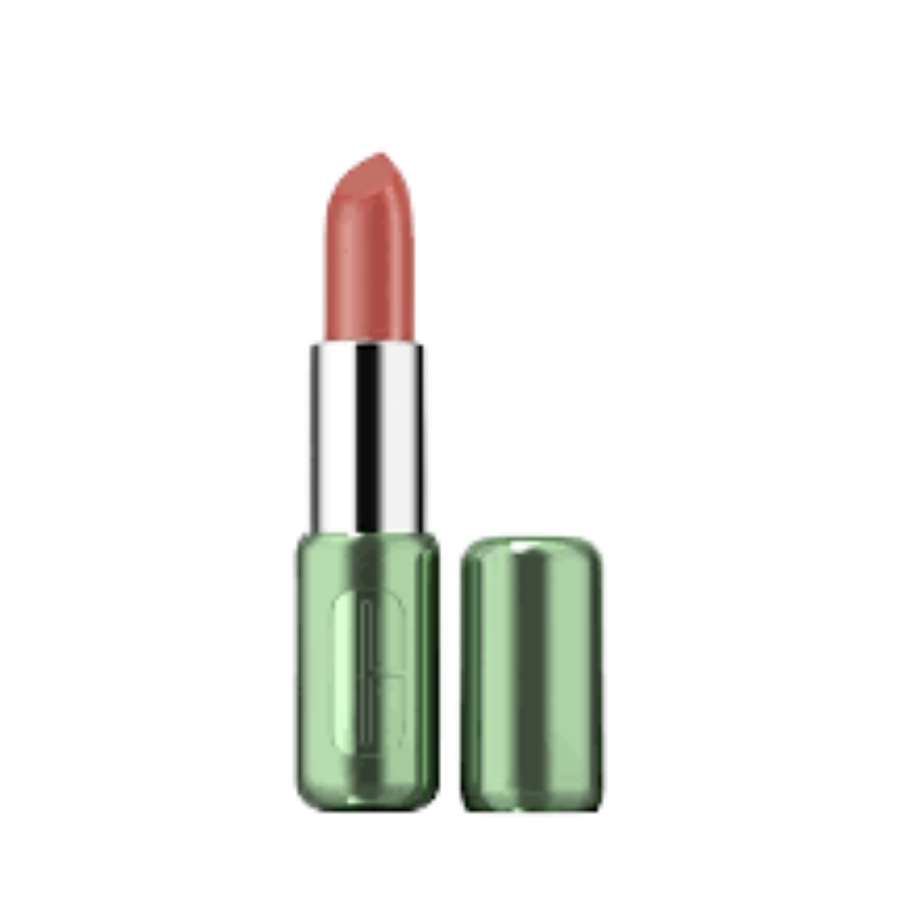 Clinique Pop Longwear Satin Lipstick, 3.9g, in green case with silver tube and mocha-brown bullet