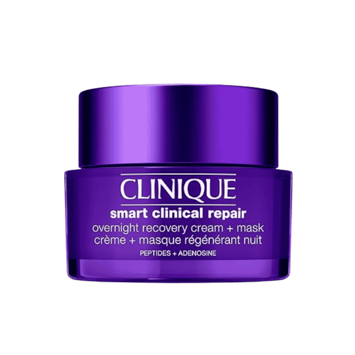 Clinique Smart Clinical Repair overnight recovery cream and mask in purple jar with matching lid