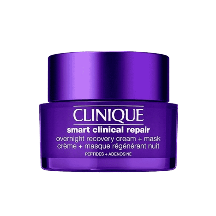 Clinique Smart Clinical Repair overnight recovery cream and mask in purple jar with matching lid