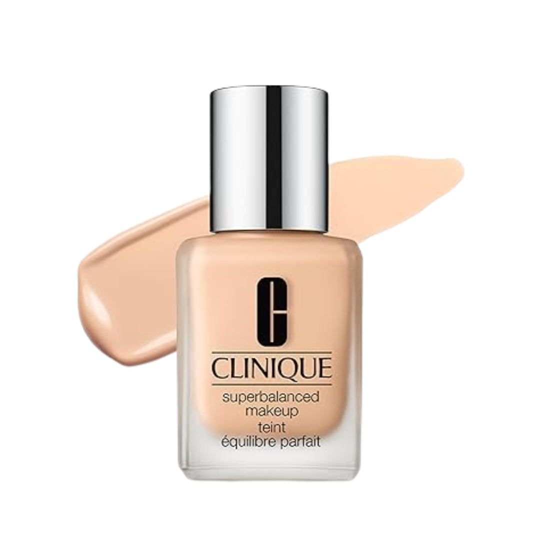 Clinique Superbalanced liquid foundation, 30ml glass bottle with silver cap and beige formula