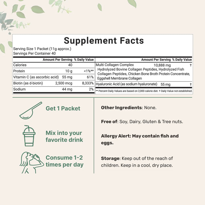 MicroIngredients Multi Collagen Peptides Powder - Hydrolyzed Protein - 454g | مايكرو إنغريدينتس مسحوق ببتيدات الكولاجين المتعددة – بروتين متحلل – 454 غ