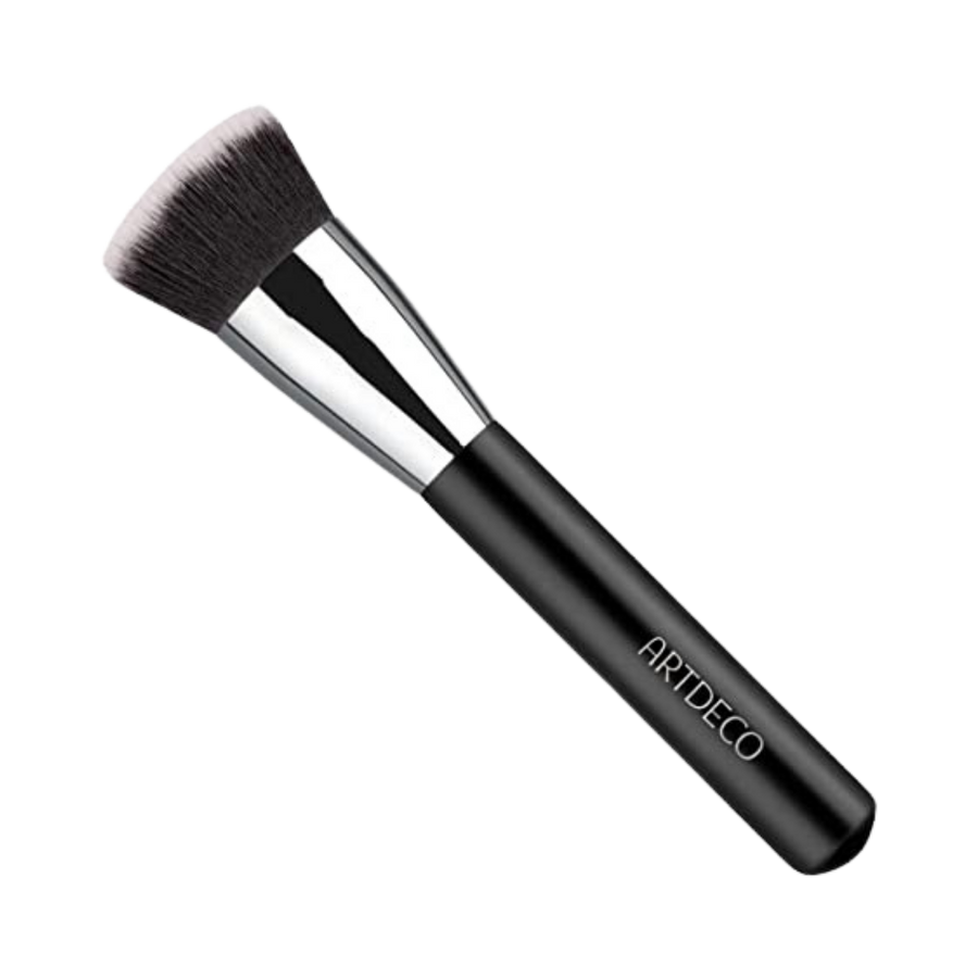 Artdeco flat foundation brush with a black handle and silver ferrule.