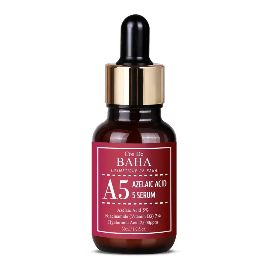 Cos De BAHA A5 Azelaic Acid 5 Serum 30ml amber dropper bottle with red label