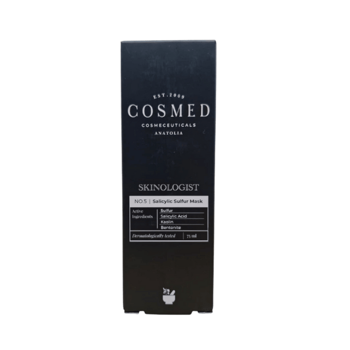 Cosmed Skinologist Salicylic Sulfur Mask 75ml black box with active ingredient list.
