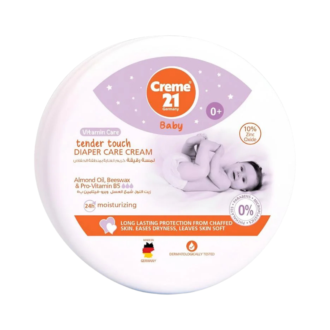 Creme21 Baby Tender Touch Diaper Care Cream, 150ml, with almond oil, beeswax, and pro-vitamin B5, for baby skin care.