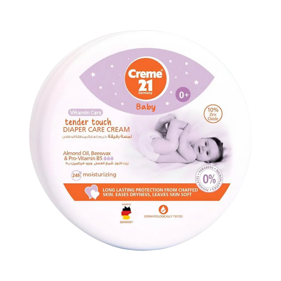 Creme21 Baby Tender Touch Diaper Care Cream, 150ml, with almond oil, beeswax, and pro-vitamin B5, for baby skin care.