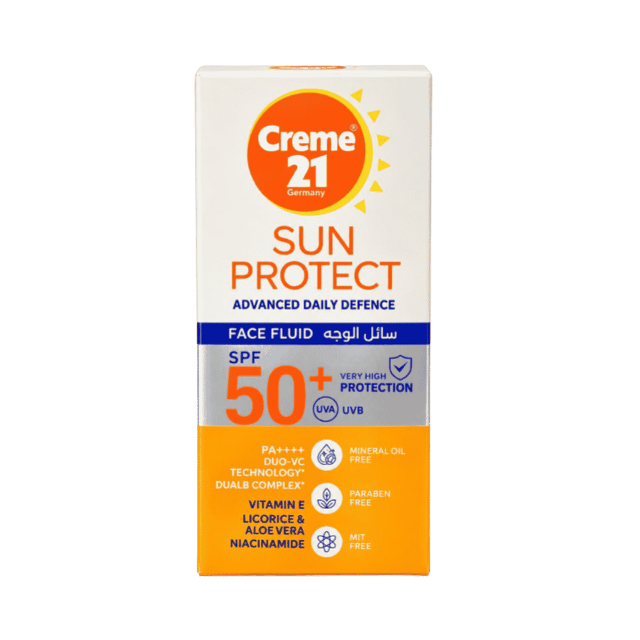 Creme21 Germany Sun Protect Face Fluid SPF 50+ sunscreen 50ml orange white packaging