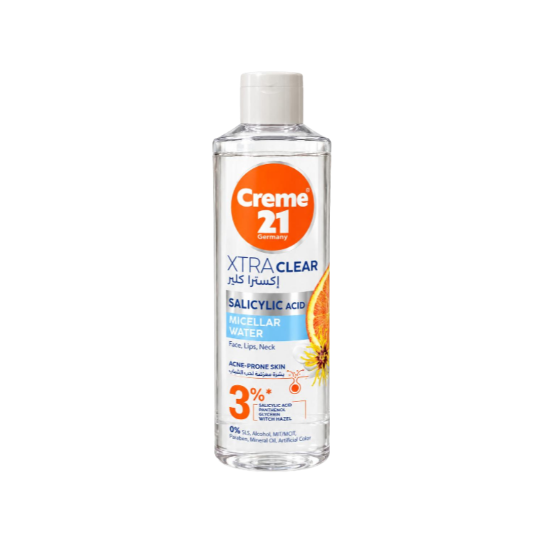 Creme 21 Xtra Clear Salicylic Acid Micellar Water 200ml transparent bottle with white cap and orange label