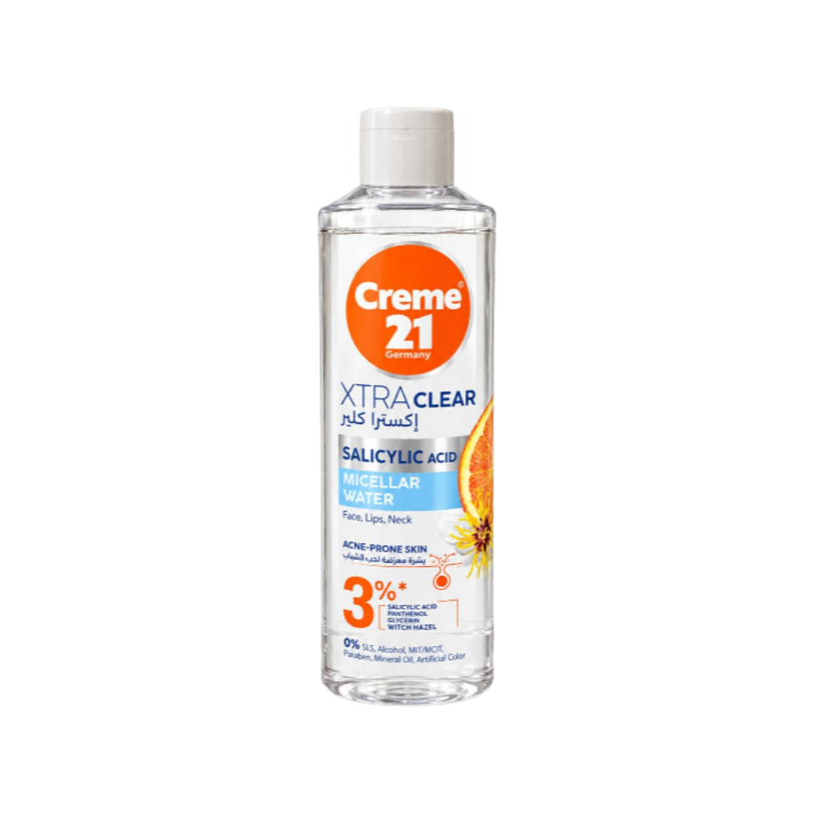 Creme 21 Xtra Clear Salicylic Acid Micellar Water 200ml transparent bottle with white cap and orange label