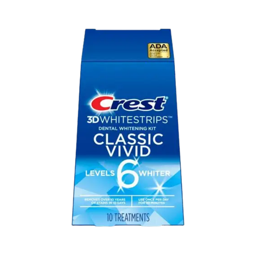 Crest 3D Whitestrips Classic Vivid dental whitening kit, blue box, 10 treatments, ADA Accepted
