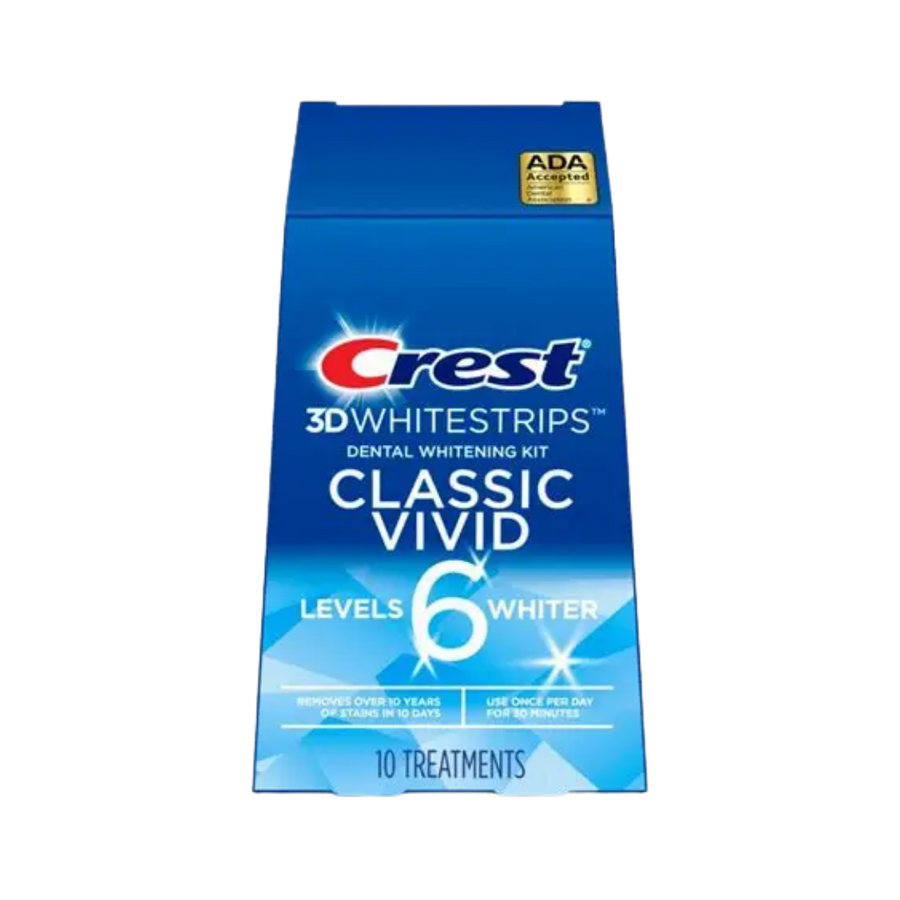 Crest 3D Whitestrips Classic Vivid dental whitening kit, blue box, 10 treatments, ADA Accepted
