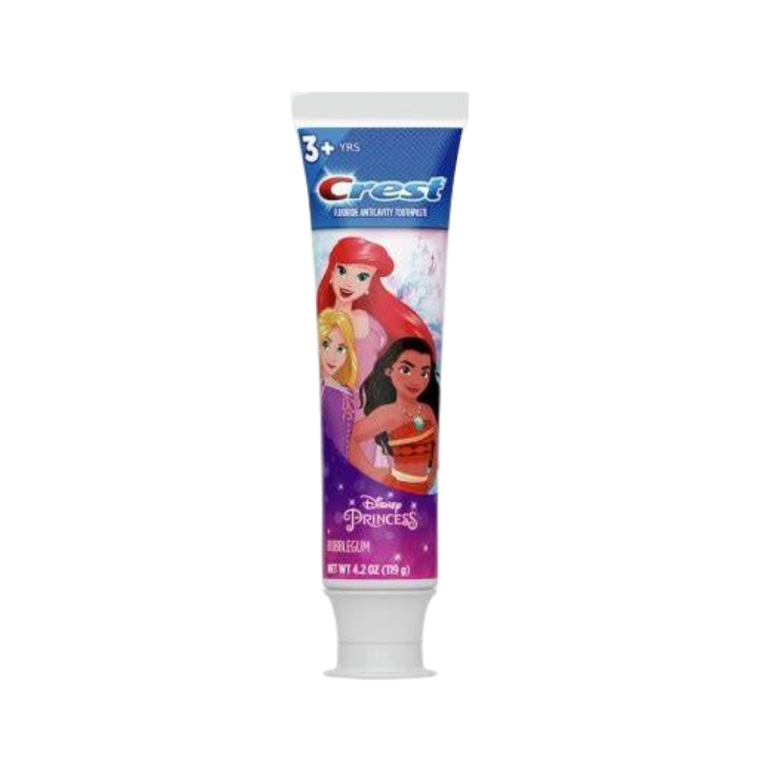 Crest kids fluoride anticavity toothpaste bubblegum flavor, 4.2 oz tube, Disney Princess characters packaging
